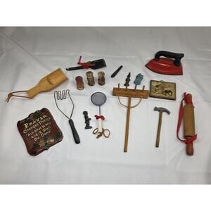 Vintage Primitive Wooden Farmhouse Kitchen Décor Lot Hand-Painted Miniature